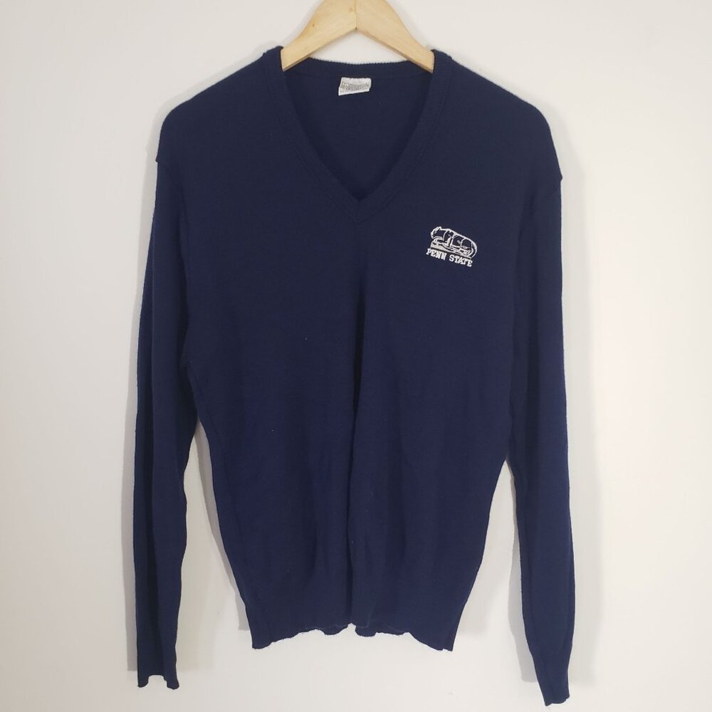 Vintage 80s Penn State Nittany Lions Navy Blue V-Neck Sweater Size L USA College